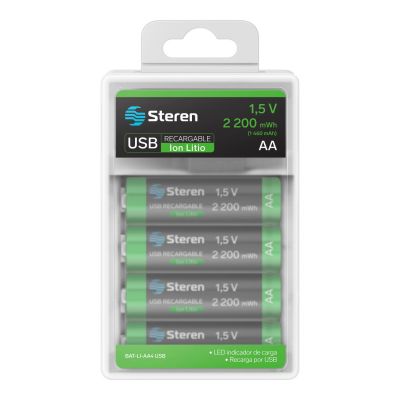 4 baterías recargables USB Li-Ion tipo AA, de 1460 mAh