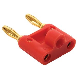 Adaptador de 2 plugs tipo banana a 2 jacks tipo banana, rojo