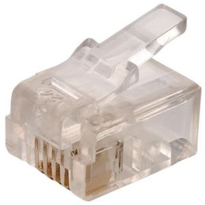 Conector telefónico modular RJ11 de 4 contactos para cable redondo