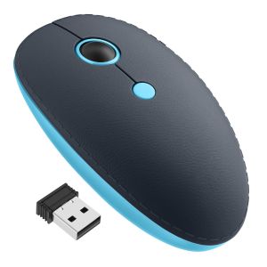 Mouse inalámbrico 800 / 1200 / 1600 DPI con acabado tipo piel, azul