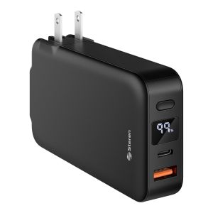 Cargador USB con Power Bank de 10,000 mAh, PD 20 W / QC 18 W con 1 salida USB C, 1 salida USB, cables integrados USB C y Lightning y clavija abatible