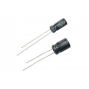 Condensador electrolítico radial, de 2.2 uF (micro Faradios) a 63 Volts