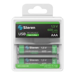 2 baterías recargables USB Li-Ion tipo AAA, de 370 mAh