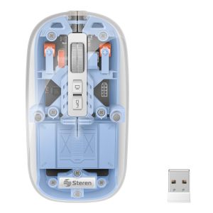 Mouse Bluetooth*/ RF, multiequipo con batería recargable 800 / 1200 / 1600 DPI, transparente color azul