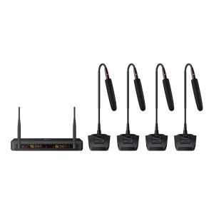 Juego de 4 micrófonos inalámbricos UHF con selector automático de frecuencia, batería recargable y cuello flexible