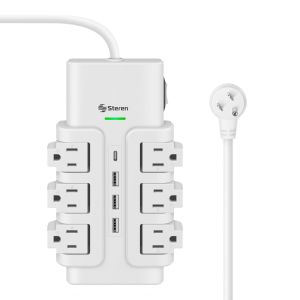 Regleta multicontactos de 6 salidas horizontales giratorias con supresor de picos (108 J) y cargador USB C PD 18 W / USB QC 18 W