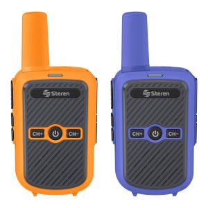 Kit de 2 radios intercomunicadores con cargador USB color azul/narnanja