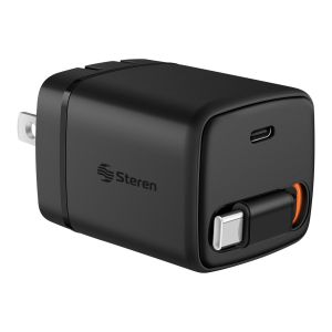 Cargador GaN USB-C PD 45 W con cable USB-C retráctil