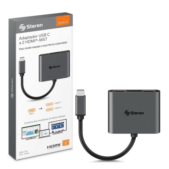 Adaptador USB C a 2 HDMI MST 4K